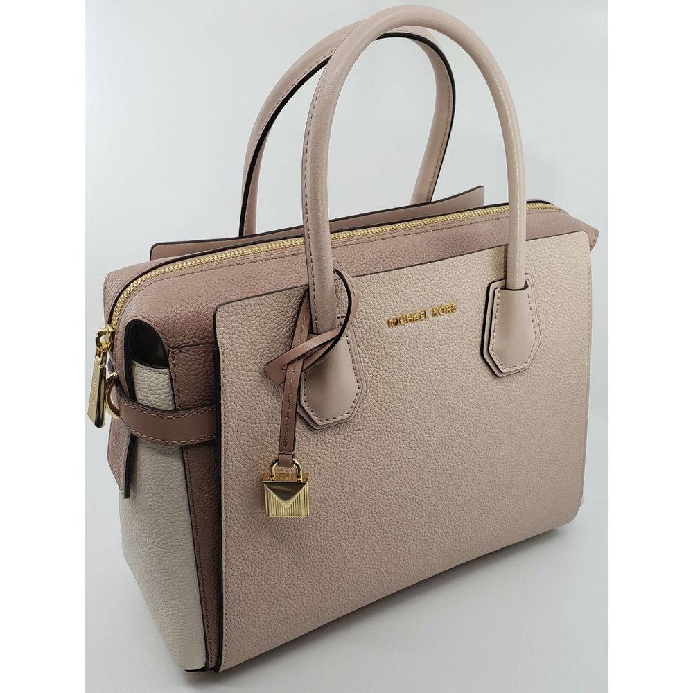 New Michael Kors Mercer Medium Tri-Color Pebbled Leather Belted Satchel $358.00 - Picture 4 of 7
